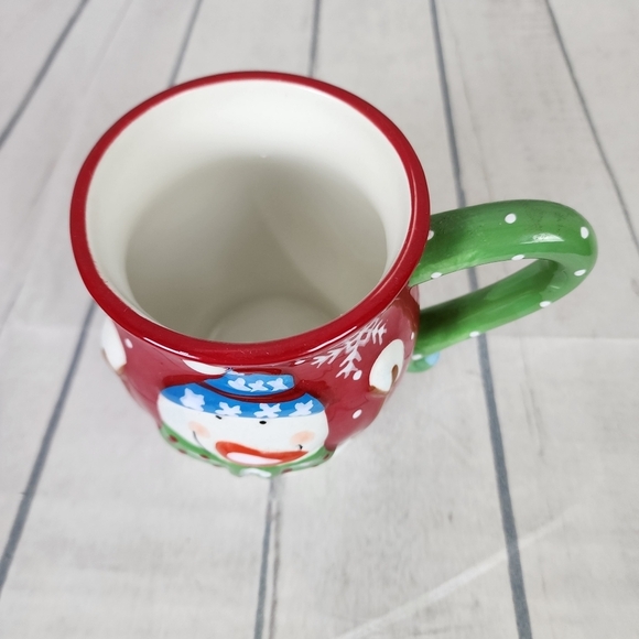 Pier 1 Imports Jolly Holiday Snowman 3D Mug Red Green Handpainted 16oz - Picture 11 of 15